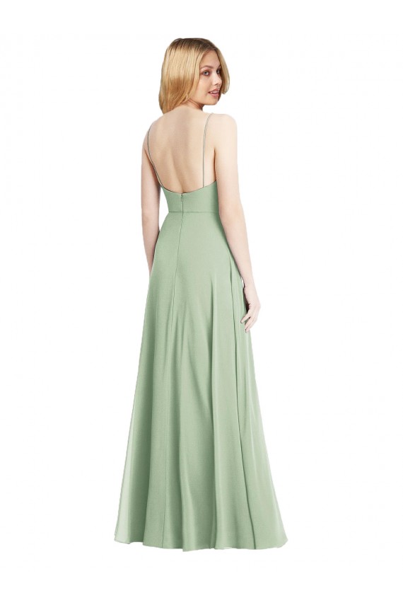 Outlet Sleeveless Soft Chiffon Low Back Trumpet Sage Maxi Evening Dress Canada