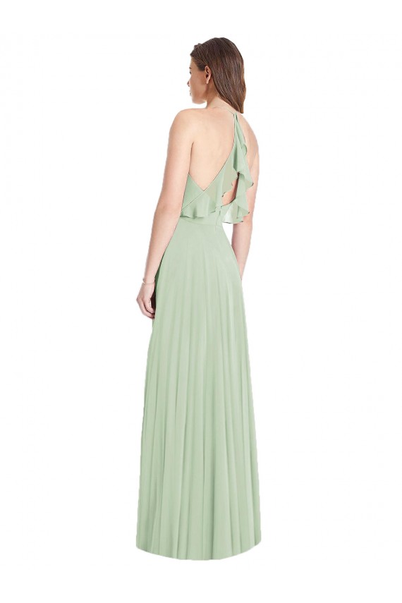 Outlet Cold Shoulder Soft Chiffon Trumpet Sage Maxi Evening Dress Canada