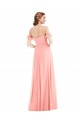 Outlet Flutter Sleeves Soft Chiffon A-Line Salmon Maxi Evening Dress Canada