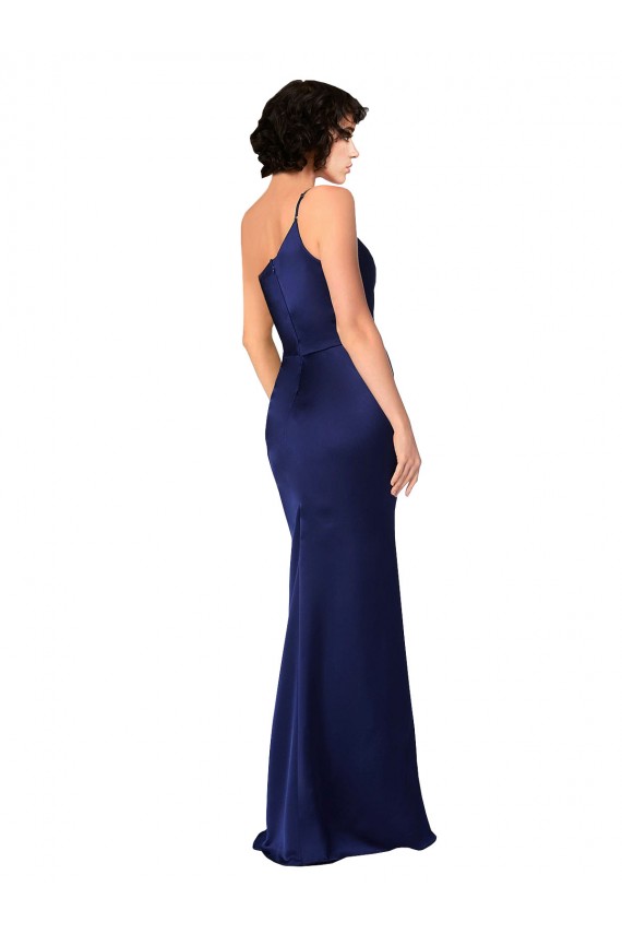 Outlet Sleeveless Silky Satin A-Line Sapphire Evening Dress Canada