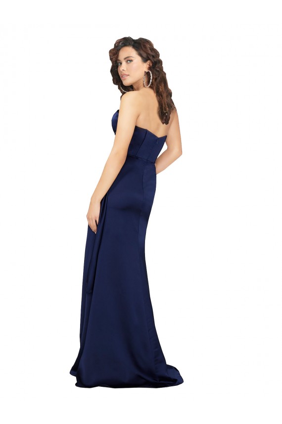 Outlet Sleeveless Silky Satin A-Line Sapphire Evening Gown Canada