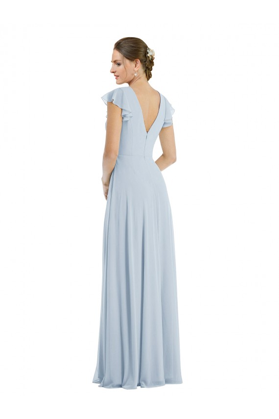 Outlet Flutter Sleeves Soft Chiffon V-Back A-Line Sea Glass Maxi Evening Dress Canada