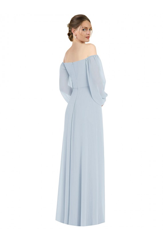 Outlet Puff Sleeves Soft Chiffon A-Line Sea Glass Evening Dress Canada