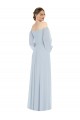Outlet Puff Sleeves Soft Chiffon A-Line Sea Glass Evening Dress Canada