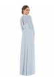Outlet Puff Sleeves Soft Chiffon Keyhole Back A-Line Sea Glass Maxi Evening Dress Canada