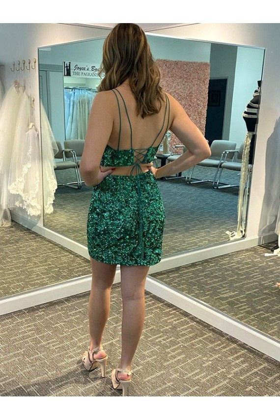 Outlet Sleeveless Velvet Sequin Sheath Shamrock Green Homecoming Dress Canada
