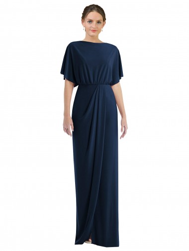 Outlet Short Sleeves Spandex Open Back Sheath Dark Navy Maxi Evening Dress Canada