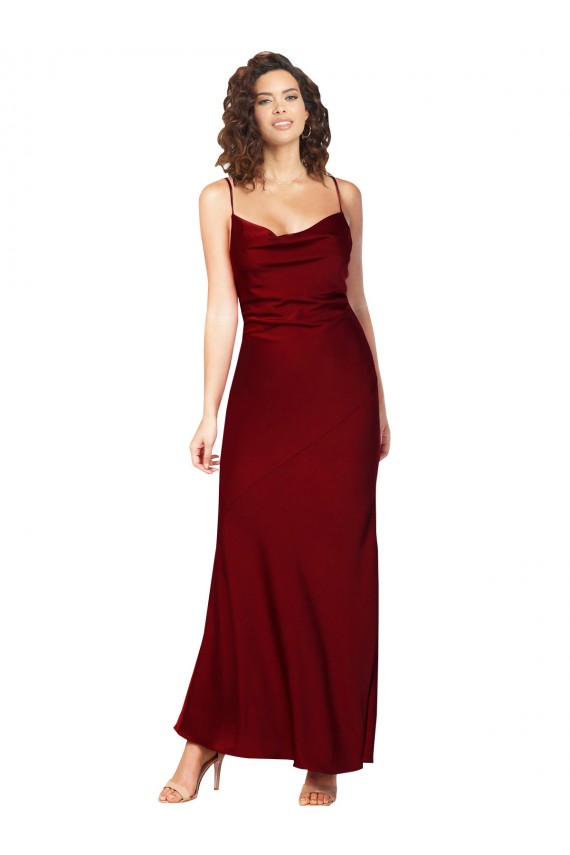 Outlet Sleeveless Silky Satin Low Back Sheath Burgundy Evening Dress Canada