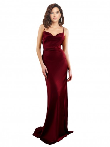 Outlet Sleeveless Silky Satin Criss Cross Open Back Sheath Burgundy Evening Dress Canada