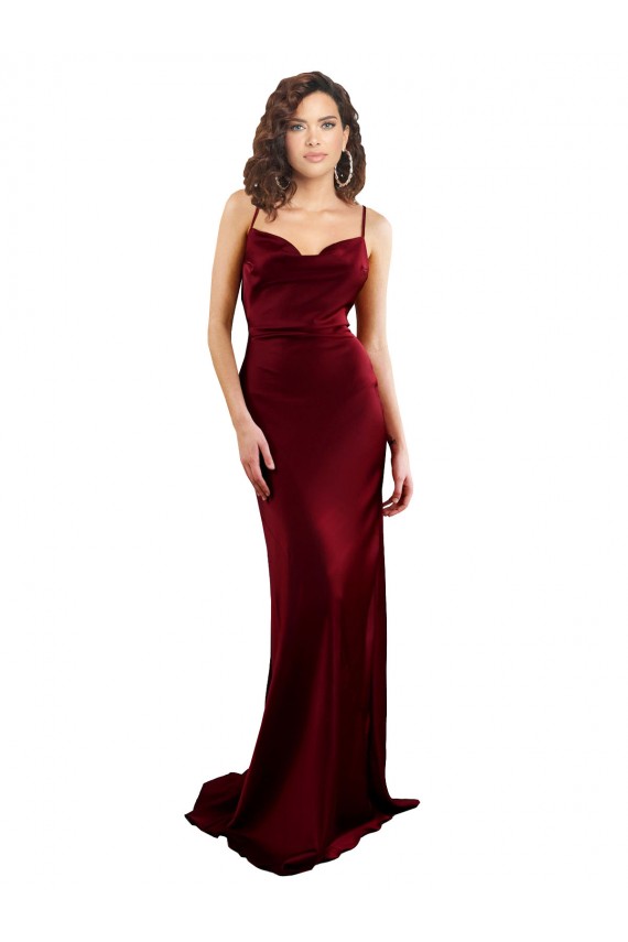 Outlet Sleeveless Silky Satin Criss Cross Open Back Sheath Burgundy Evening Dress Canada