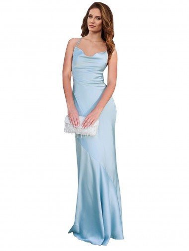 Outlet Sleeveless Silky Satin Criss Cross Open Back Sheath Light Sky Blue Evening Dress Canada