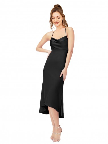 Outlet Sleeveless Silky Satin Criss Cross Back Sheath Black Sexy Evening Dress Canada