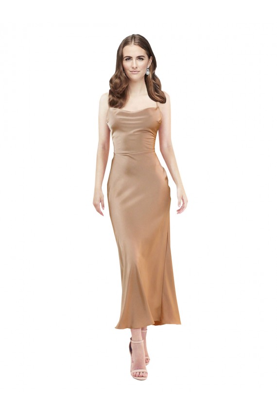 Outlet Sleeveless Silky Satin Low Back Sheath Rose Gold Evening Dress Canada