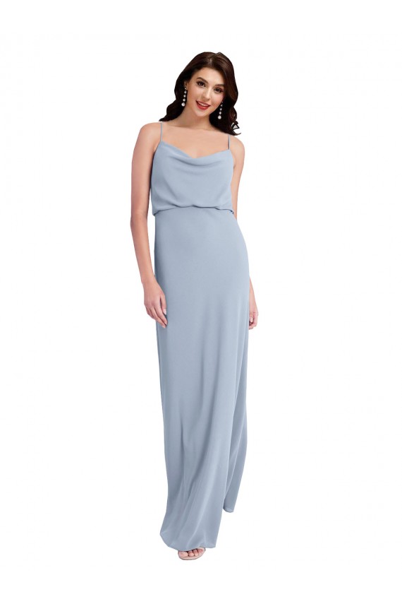 Outlet Sleeveless Stretch Crepe V-Back Sheath Smoke Blue Evening Dress Canada