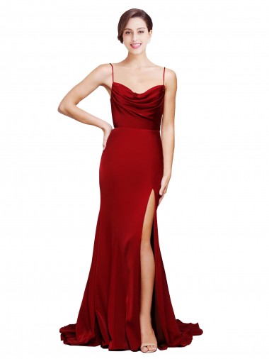 Outlet Sleeveless Stretch Satin Criss Cross Back Sheath Burgundy Evening Dress Canada