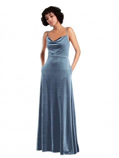 Outlet Sleeveless Stretch Velvet Criss Cross Open Back Sheath Dusty Blue Maxi Evening Dress Canada