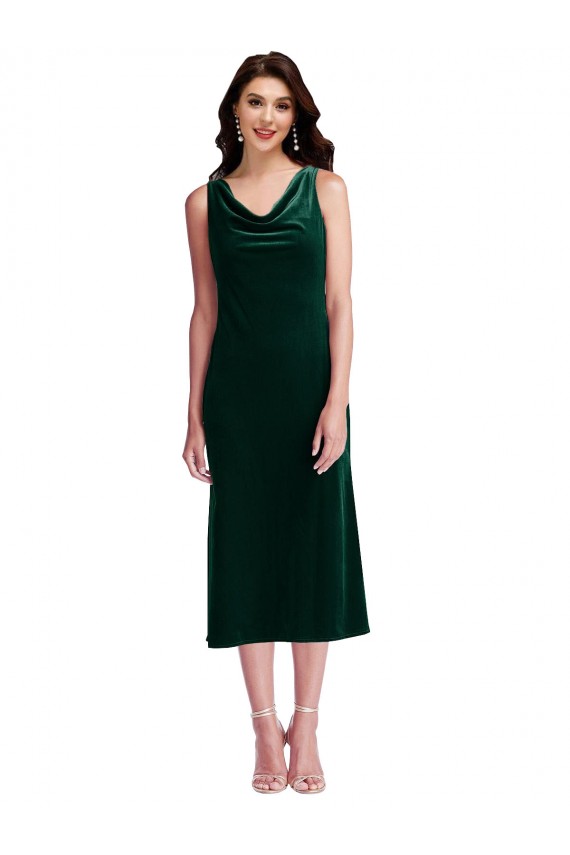 Outlet Sleeveless Stretch Velvet V-Back Sheath Dark Green Maxi Evening Dress Canada