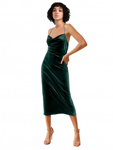 Outlet Sleeveless Stretch Velvet Criss Cross Open Back Sheath Dark Green Evening Dress Canada
