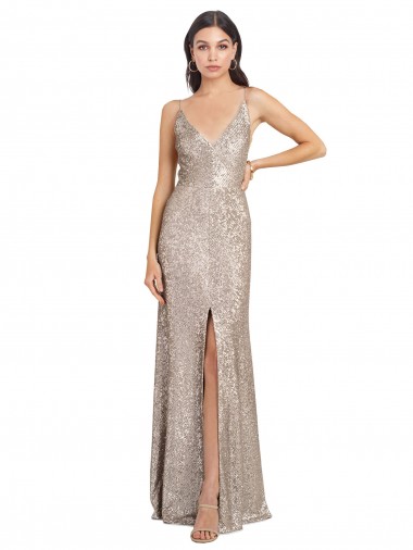 Outlet Sleeveless Sparkling Sequin V-Back Sheath Silver Sexy Evening Dress Canada