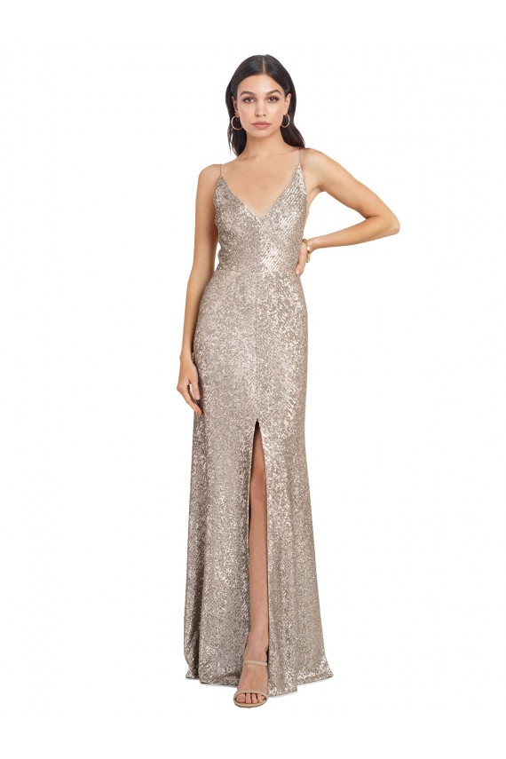 Outlet Sleeveless Sparkling Sequin V-Back Sheath Silver Sexy Evening Dress Canada