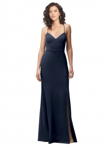 Outlet Sleeveless Stretch Crepe Criss Cross Back Sheath Dark Navy Evening Dress Canada