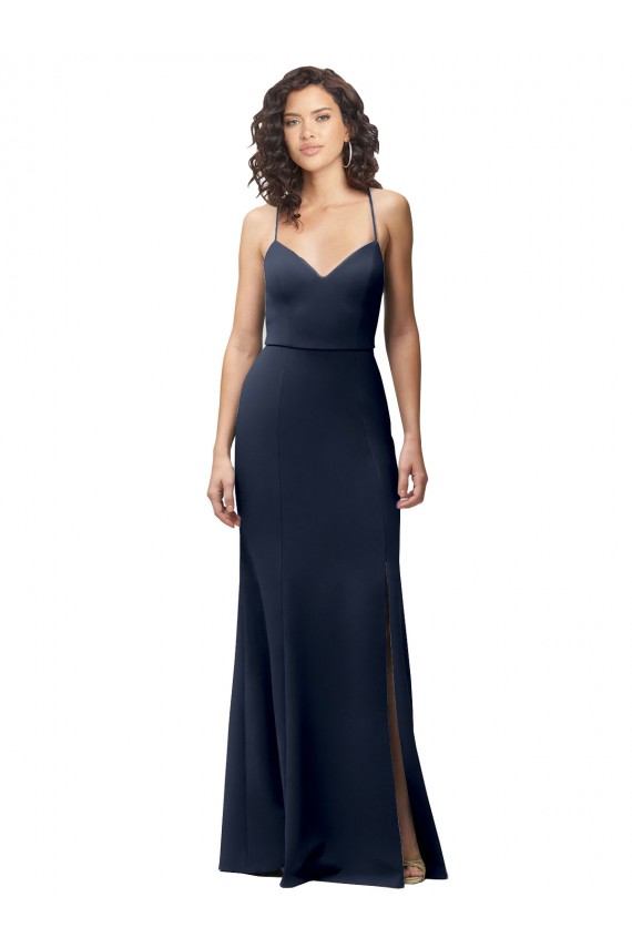 Outlet Sleeveless Stretch Crepe Criss Cross Back Sheath Dark Navy Evening Dress Canada