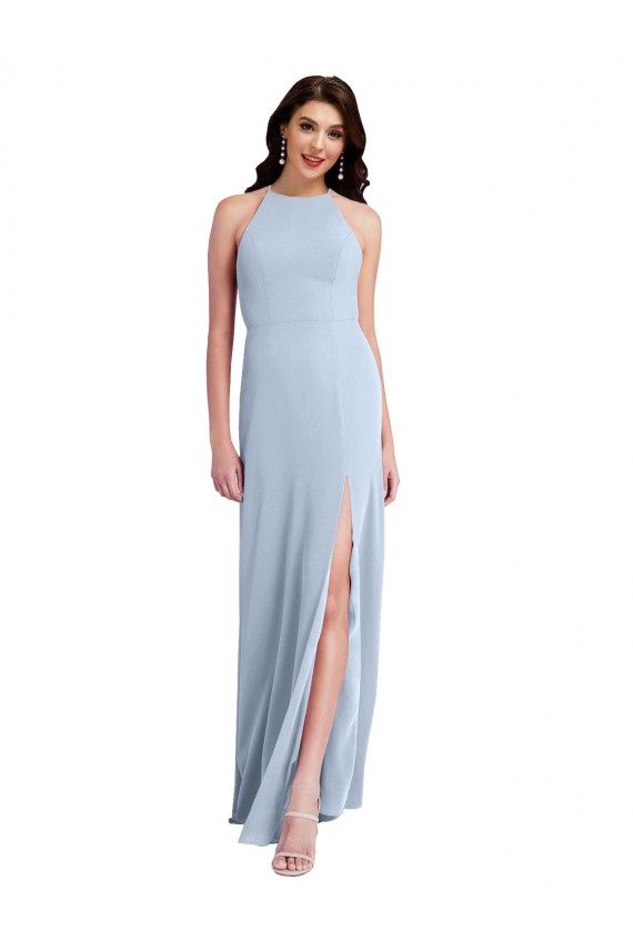 Outlet Sleeveless Stretch Crepe Criss Cross Open Back Sheath Light Sky Blue Evening Dress Canada