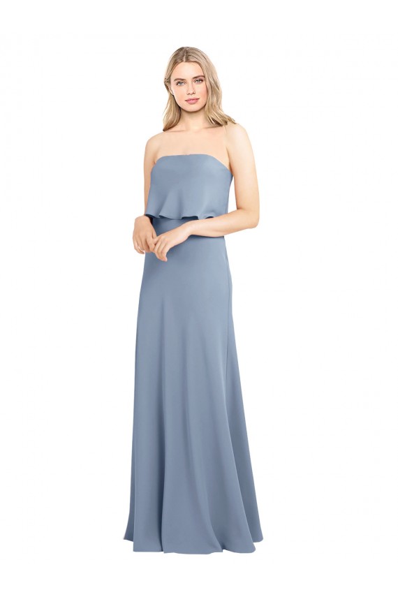 Outlet Sleeveless Stretch Crepe Sheath Smoke Blue Evening Dress Canada