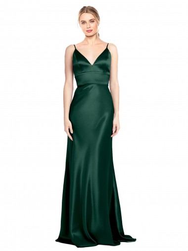 Outlet Sleeveless Stretch Satin V-Back Sheath Hunter Evening Dress Canada