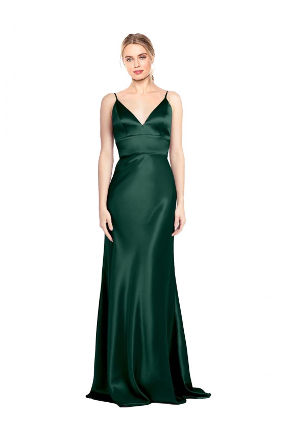 Outlet Sleeveless Stretch Satin V-Back Sheath Hunter Evening Dress Canada