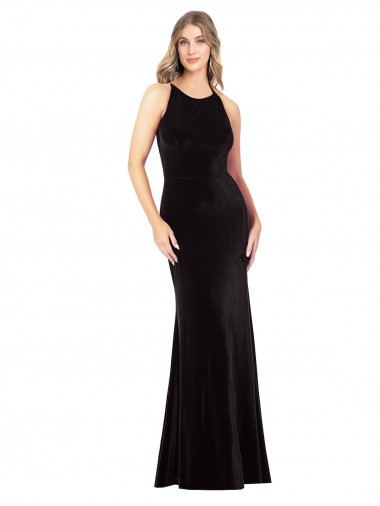Outlet Sleeveless Stretch Velvet Criss Cross Back Sheath Black Evening Dress Canada