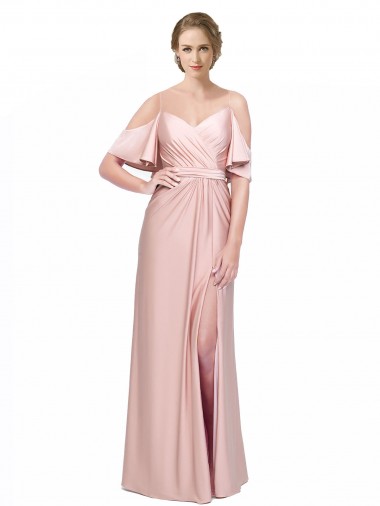 Outlet Cold Shoulder Silky Satin Low Back Sheath Evening Dress Canada