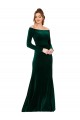 Outlet Long Sleeves Stretch Velvet Sheath Dark Green Evening Dress Canada