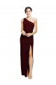 Outlet Sleeveless Stretch Crepe Sheath Burgundy Gold One Shoulder Evening Dress Canada