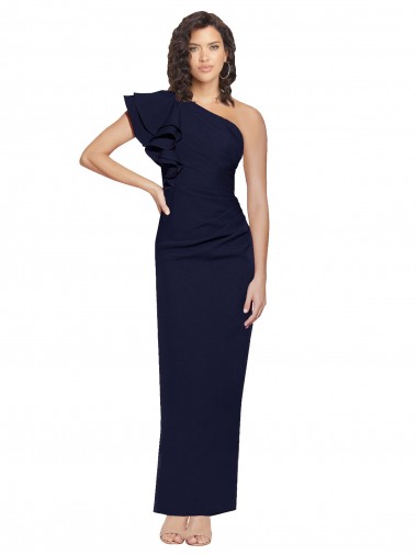 Outlet Sleeveless Stretch Crepe Sheath Dark Navy Evening Dress Canada