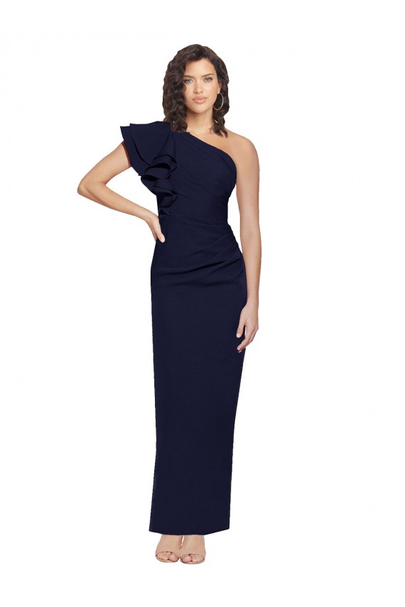 Outlet Sleeveless Stretch Crepe Sheath Dark Navy Evening Dress Canada