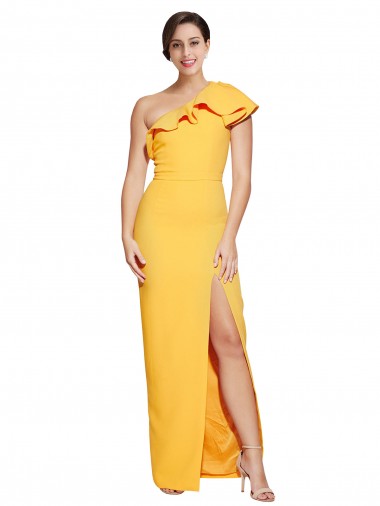 Outlet Sleeveless Stretch Crepe Sheath Saffron Evening Dress Canada