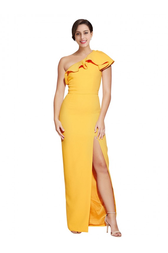 Outlet Sleeveless Stretch Crepe Sheath Saffron Evening Dress Canada