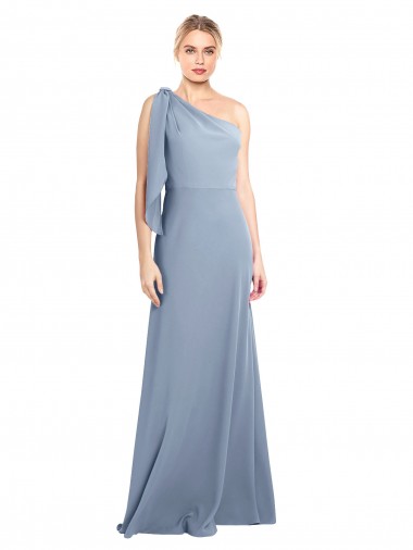 Outlet Flutter Sleeves Stretch Crepe Sheath Smoke Blue Evening Dress Canada
