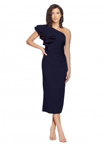 Outlet Sleeveless Stretch Crepe Sheath Dark Navy Evening Gown Canada