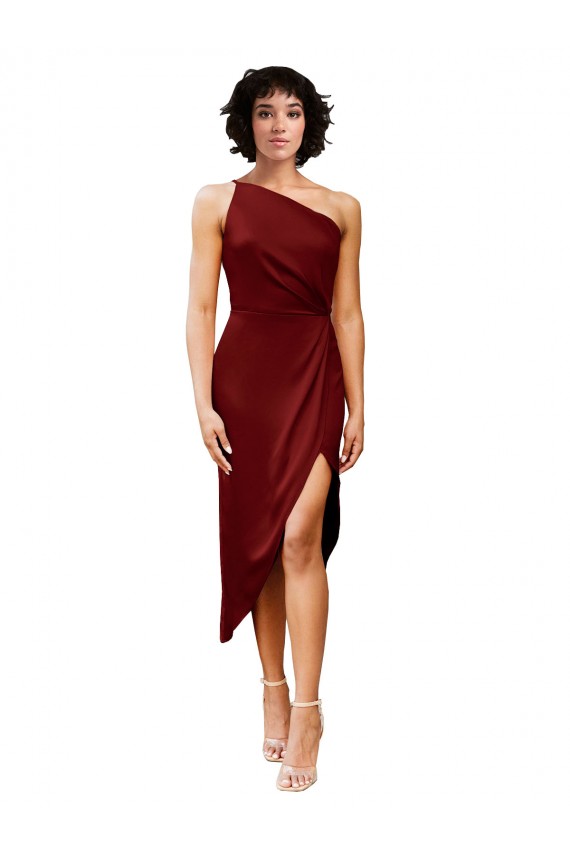 Outlet Sleeveless Stretch Satin Sheath Burgundy Evening Dress Canada