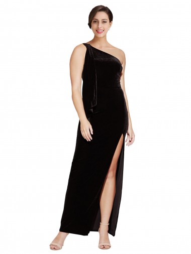 Outlet Sleeveless Stretch Velvet Sheath Black Evening Dress Canada