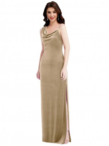 Outlet Sleeveless Stretch Velvet Sheath Champagne Maxi Evening Dress Canada