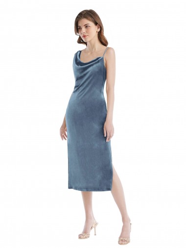 Outlet Sleeveless Stretch Velvet Sheath Dusty Blue Maxi Evening Dress Canada