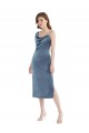 Outlet Sleeveless Stretch Velvet Sheath Dusty Blue Maxi Evening Dress Canada