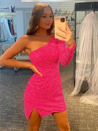 Outlet Long Sleeves Velvet Sequin Sheath Short Homecoming Dress Canada