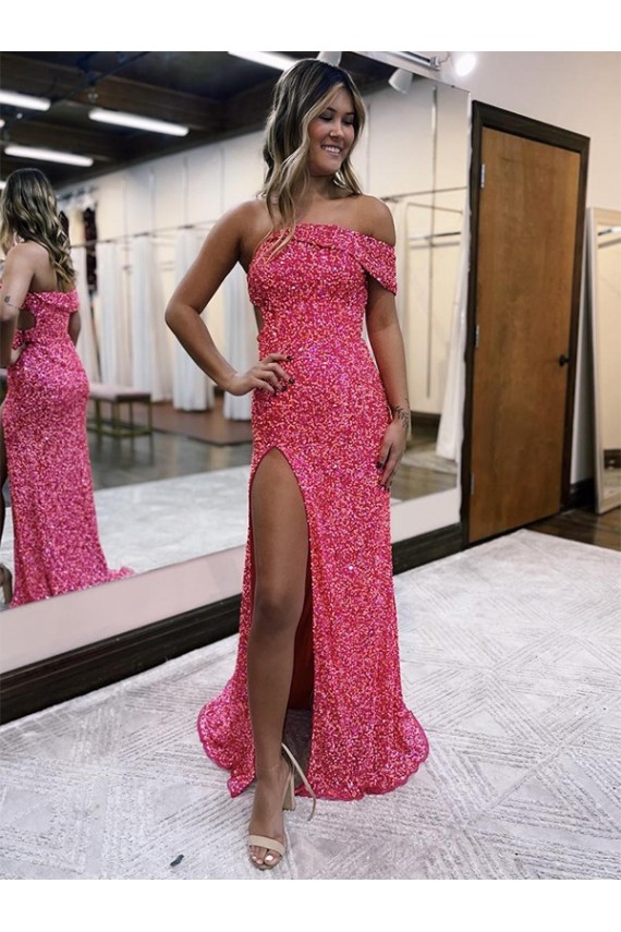 Outlet Sleeveless Velvet Sequin Sheath Fuchsia Sexy Evening Dress Canada