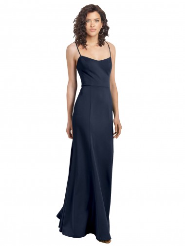 Outlet Sleeveless Stretch Crepe Low Back Sheath Dark Navy Evening Gown Canada