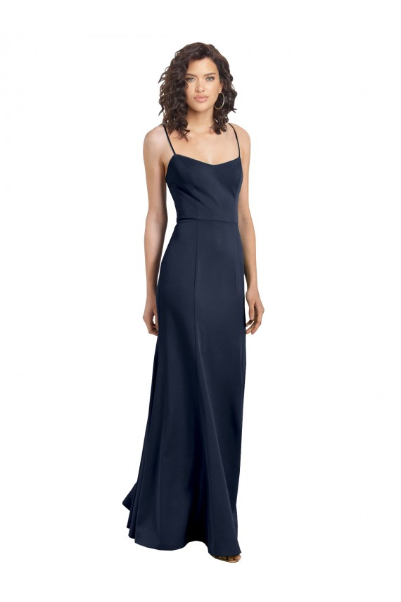 Outlet Sleeveless Stretch Crepe Low Back Sheath Dark Navy Evening Gown Canada