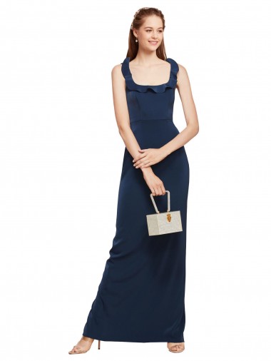 Outlet Sleeveless Stretch Crepe Low Back Sheath Dark Navy Evening Dress Canada